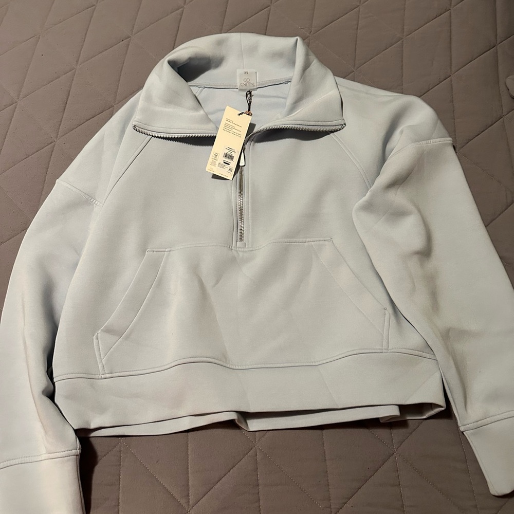 CALIA by Carrie Underwood Light Blue Half-Zip Cowl Neck Sweater